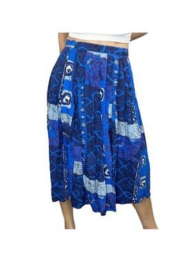 Vintage 80s Verlaine blue print pleated midi skirt